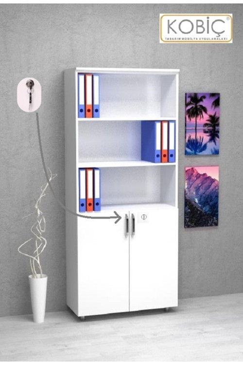 Ofis Dosya Dolabı Kilitli Yarım Kapak Suntalam Dolap 80X35X185 Cm (Beyaz)