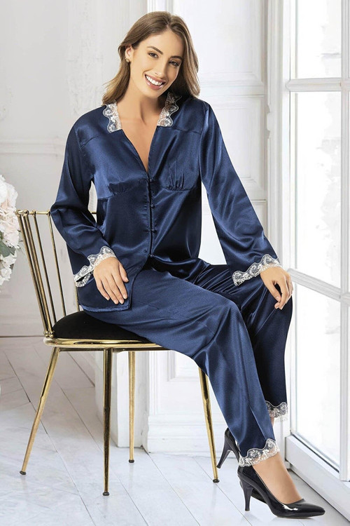 Saten Uzun Kol Pijama Takım 4603