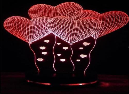 16 RENK KUMANDALI 4 LÜ KALP MODEL 3D LED LAMBA