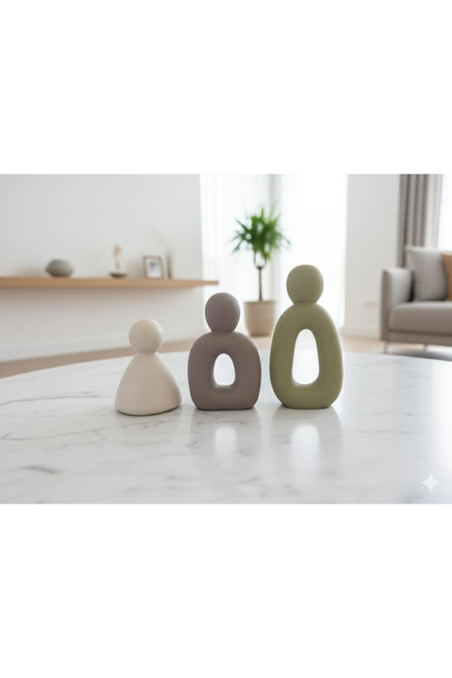 Minimalist İskandinav Tarzı 3 Parça Dekoratif Obje Seti Vernikli Taş Tozu