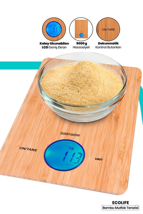 Ecolife Geniş Led Ekranlı Dijital Hassas 1gr-5kg Bambu Mutfak Tartısı Terazisi