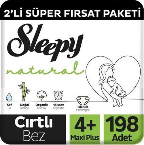 Natural 2'li Süper Fırsat Paketi Bebek Bezi 4+ Numara Maxi Plus 198 Adet