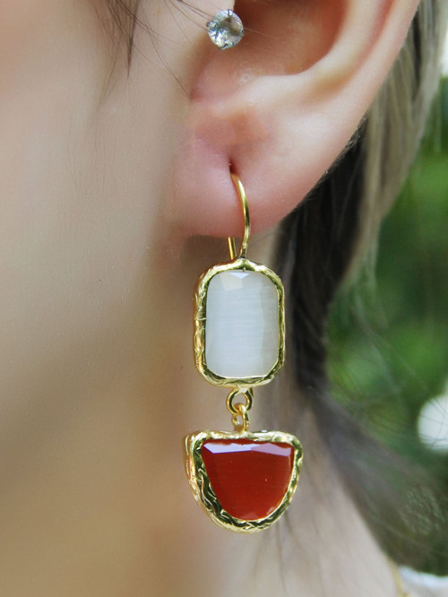 İkili Model Kedigözü Cam Sallantılı Kadın Küpe euku26k