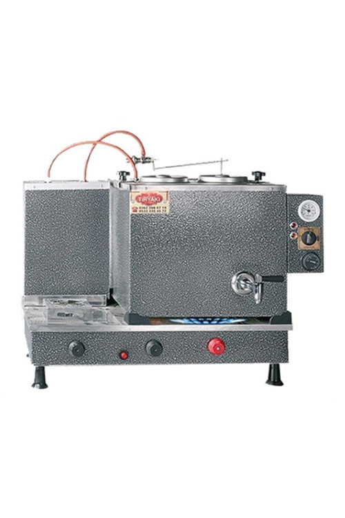 2 Demlikli Meşale Tipi Tam Otomatik Doğalgazlı Çay Kazanı Gri Boyalı Çay Ocağı