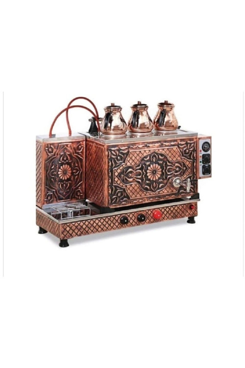 Osmanlı 3 Demlikli Bakır Çay Kazanı Bakır Davlumbaz 3 Adet Bakır Demlik Set Fırsat Kampanyası