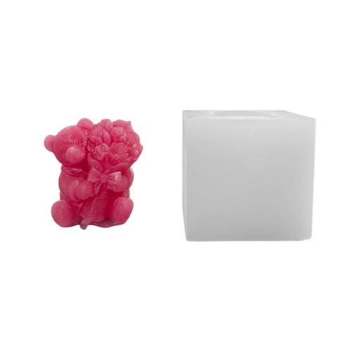Silikon 3D Çiçek Buketli Sevimli Ayıcık Mum Kalıbı