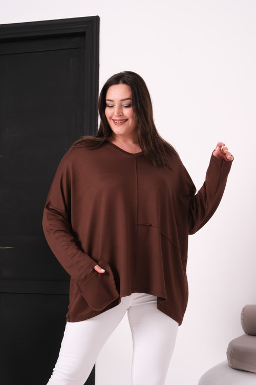 Kadın Kristal Kumaş V Yaka Oversize Sweatshirt