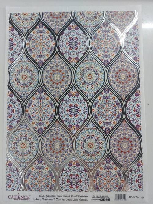 Desenli Gümüş Varak Pirinç Dekoapaj Kağıdı - Model 045