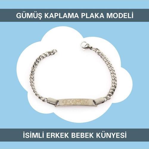 Gümüş Kaplama Nazar Boncuklu İsimli Erkek Bebek Künyesi Ibcb050