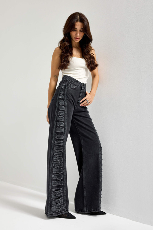 Kadın Füme Renk T-9w5-1 Flare Fit Özel Tasarım %100 Koton Denim Jean