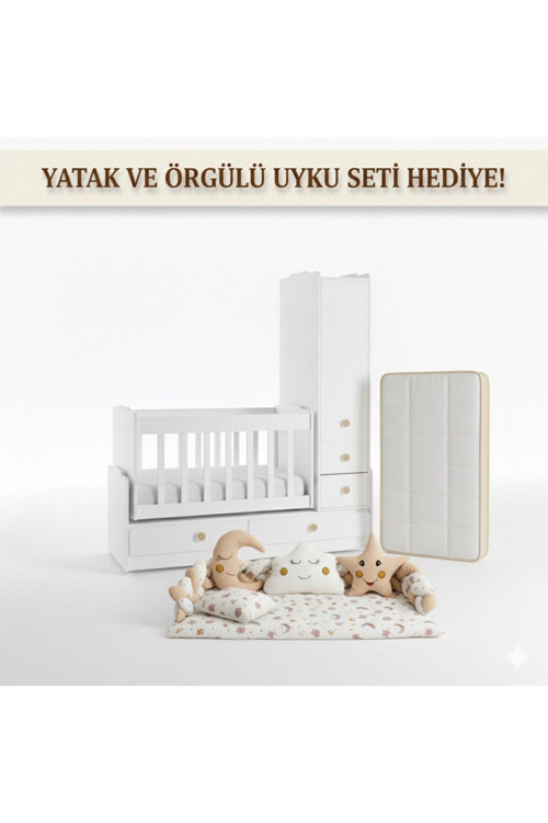 Bona Dolaplı 4 Çekmeceli 60X120 Büyüyen Sallanır Sabitlenir Anneyanı Beşik