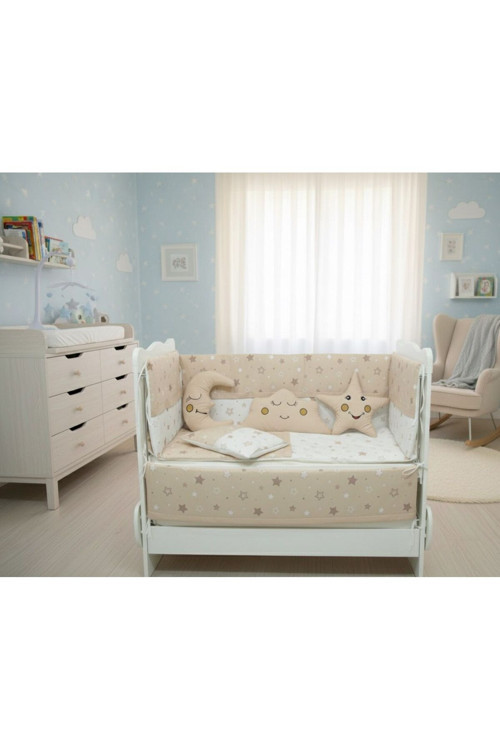 Mırıl Yıldız Ay Bulut Oyuncaklı Dört Taraf Korumalı Fermuarlı Yıkanabilir Uyku Seti