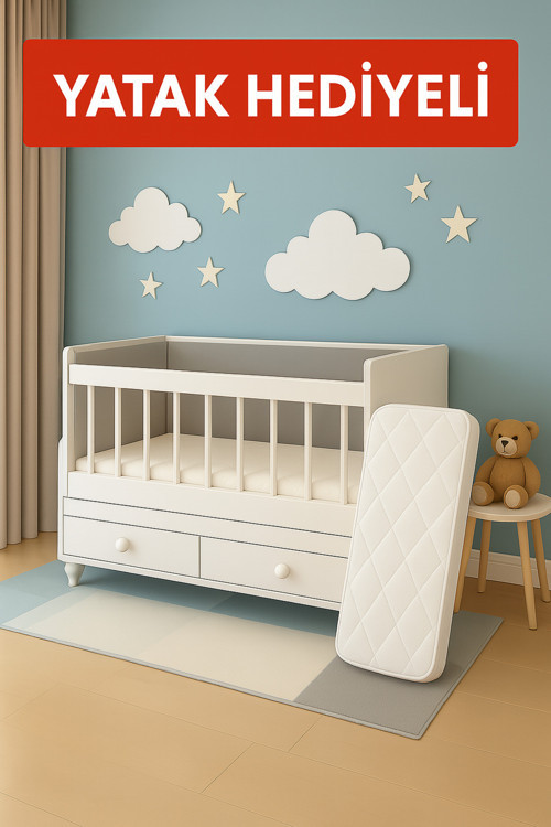 Yatak Hediyeli Anneyanı Sallanır Sabitlenir Çekmeceli 60X120 Beşik