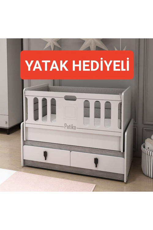 Yatak Hediyeli Mars Asansörlü 60X120 Anneyanı Sallanır Sabitlenir İki Çekmeceli Beşikk