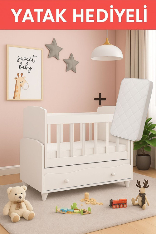 Yıldız Yatak Hediyeli Sallanır Sabitlenir Anne Yanı Çekmeceli Beşik