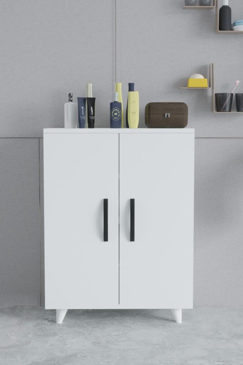 Güney 4 Raflı 2 Kapaklı Banyo Dolabı Havlu Dolabı Beyaz