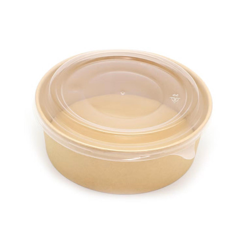 Yuvarlak Şeffaf Kapaklı Kağıt Karton Kraft Salata Yemek Kabı Kase- 20 Oz - 590 Ml. - 50 Adet