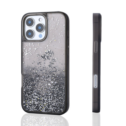 iPhone 16 Pro Max Kılıf Sıvılı Simli Şeffaf Arka Yüzey Liquid Glittery Silikon Kapak
