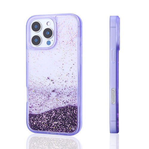 iPhone 16 Pro Max Kılıf Sıvılı Simli Şeffaf Arka Yüzey Liquid Glittery Silikon Kapak