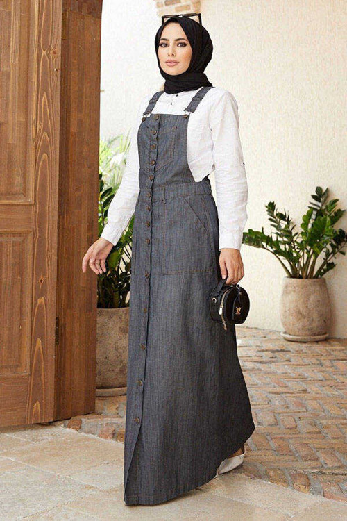 2226-DENİM SALOPET ETEK Gri