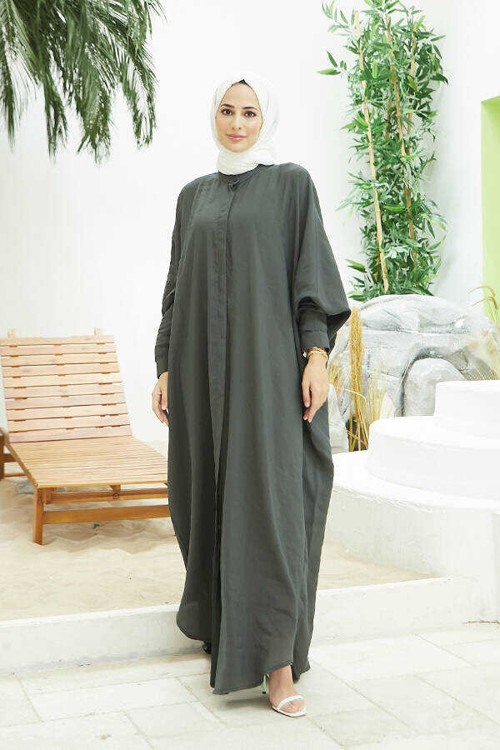 6571-Fendi Modal Abaya Yağ Yeşili