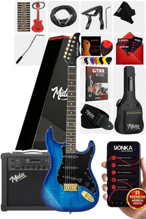 GLC-40BL-50AMP Elektro Gitar Seti 50 WATT Şarjlı BT Amfi Kulaklık ve Full SET