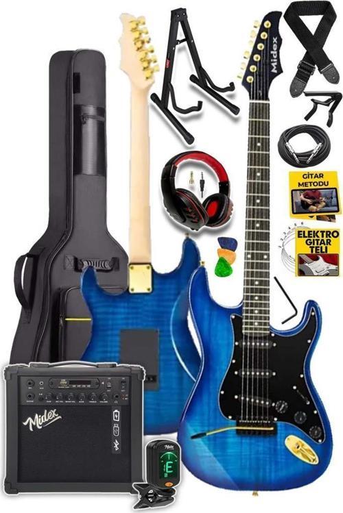 GLC-40BL-AMP Elektro Gitar Seti 25 WATT Şarjlı BT Amfi Kulaklık ve Full SET