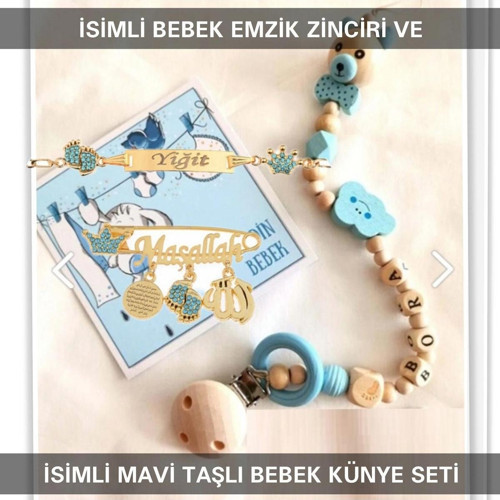 İsimli Bebek Emzik Zinciri ve İsimli Bebek Künye Seti BEZYI775
