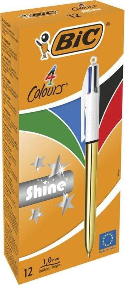 964774 Tükenmez Kalem Shine 4 Colours Altın Gövde 12 Li (1 Paket 12 Adet)
