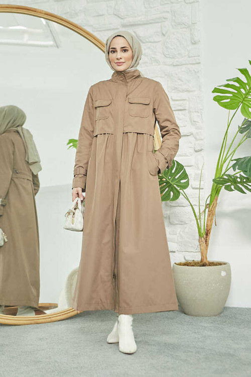 6302-İNTER BÜZGÜLÜ TRENÇKOT Vizon