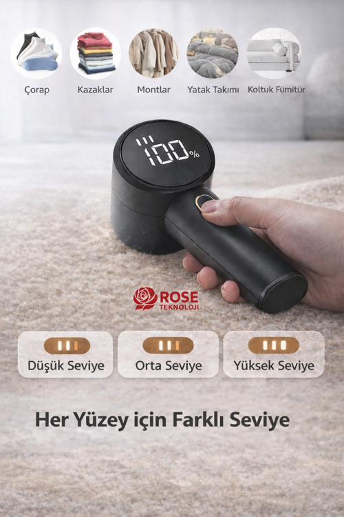 DİGİTAL GÖSTERGELİ 3 KADEMELİ TAŞINABİLİR TÜY VE TİFTİK TOPLAYICI TEMİZLEYİCİ