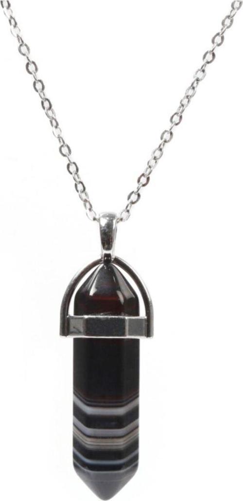 Çivi Modeli Doğal Siyah Akik Taşı Doğal Taş Kolye