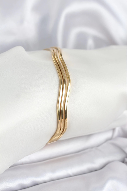 316L Çelik Gold Renk 65 mm Ajda Zikzak Model 3lü Kadın Bileklik - TJ-BB8075