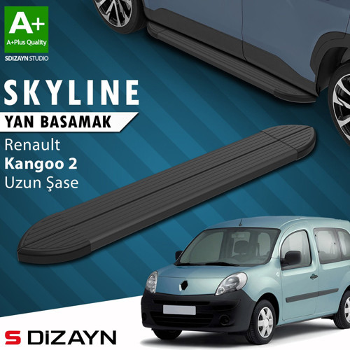 S-Dizayn Renault Kangoo 2 Uzun Şase Skyline Siyah Yan Basamak 223 Cm 2008-2020 A+ Kalite