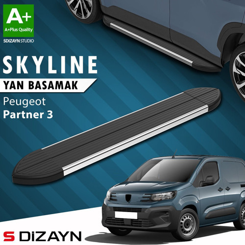 S-Dizayn Peugeot Partner 3 Kısa Şase Skyline Krom Yan Basamak 203 Cm 2018 Üzeri A+ Kalite