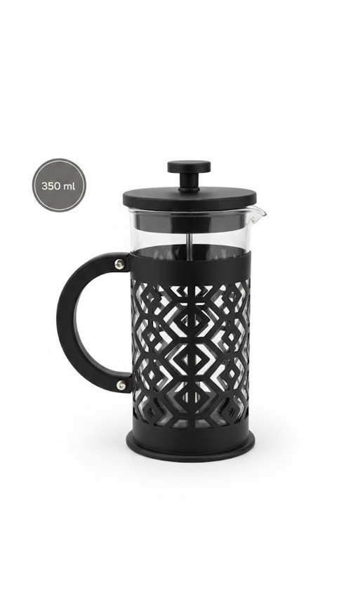 350 ml Borosilikat Cam French Press - Filtre Kahve ve Bitki Çayı Demleyici - Siyah D-858