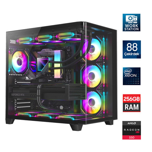 Xeon E5-2699 v4 Çift Işlemcili 88 Çekirdek 256GB 1TB NVMe 4GB RX550 Workstation Oem Paket