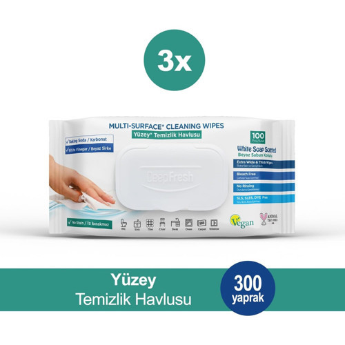 Yüzey Temizlik Havlusu 100 lü Beyaz Sabun Kokulu x 3 Adet