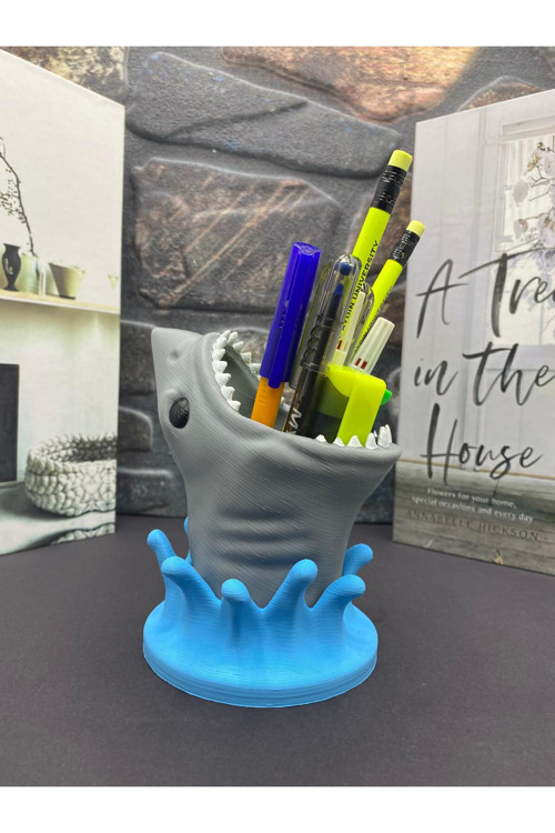 Köpek Balığı Tasarımlı Kalemlik, Fırçalık, Dekoratif Masaüstü Organizeri, Banyo Düzenleyici