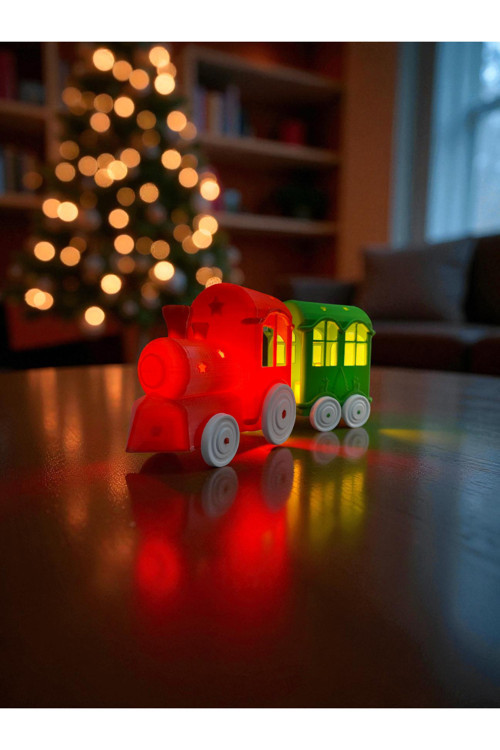 Yılbaşı Temalı Işıklı Dekoratif Noel Treni (1 Makinist + 1 Vagon) - Tealight Mumlu Yılbaşı Dekoru