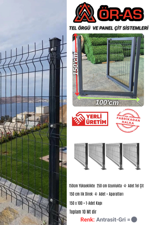 Ör As Tel Örgü Panel Çit Takım ( 150 cm Yükseklik 10 Mt Uzunluk ) + ( 150x100 Kapı )