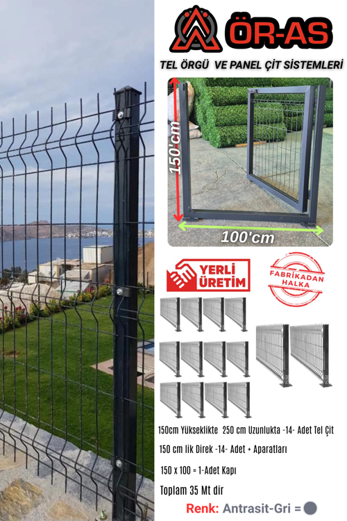 Ör As Tel Örgü Panel Çit Takım ( 150 cm Yükseklik 35 Mt Uzunluk ) + ( 150x100 Kapı )