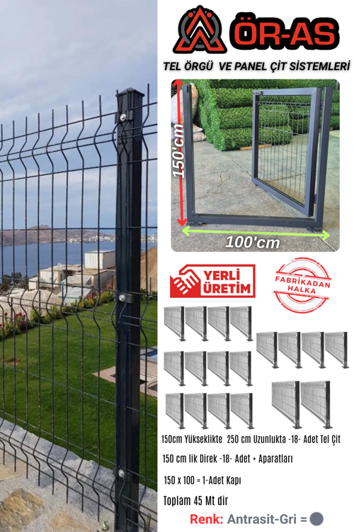 Ör As Tel Örgü Panel Çit Takım ( 150 cm Yükseklik 45 Mt Uzunluk ) + ( 150x100 Kapı )