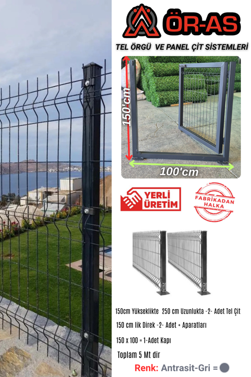 Ör As Tel Örgü Panel Çit Takım ( 150 cm Yükseklik 5 Mt Uzunluk ) + ( 150x100 Kapı )
