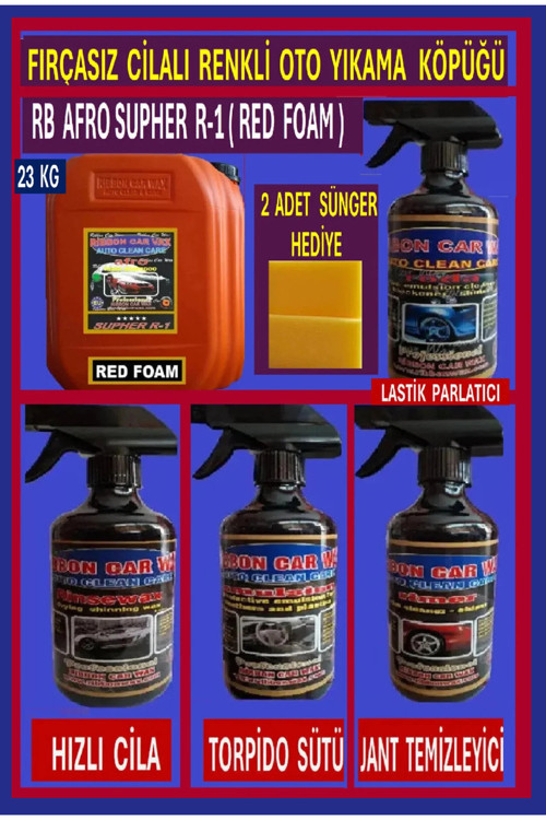 Fırçasız Cilalı Oto Yıkama Şampuanı +Hızlı Cila +Torpido Sütü +Lastik Parlatıcı +Jant Temizleyici