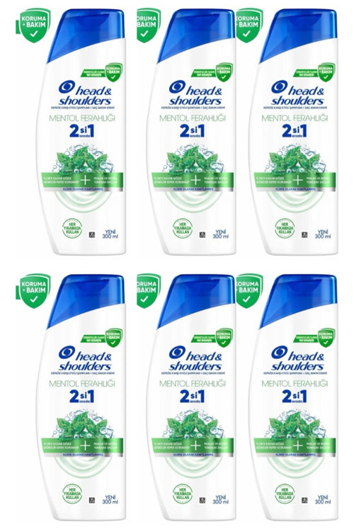 2'si 1 Arada Şampuan Mentol Ferahlığı 250 ml 6'lı
