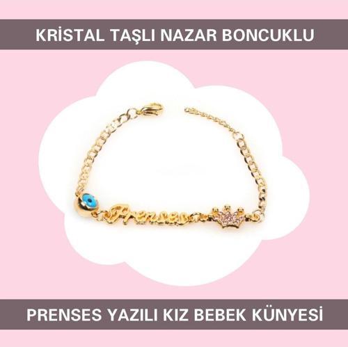 Nazar Boncuklu Prenses Yazılı Kız Bebek Bileklik Ibcb028