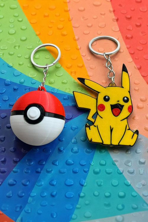 Pikachu & Pokeball İkili Hediye Plastik Anahtarlık Seti - Koleksiyonluk Anime Seti
