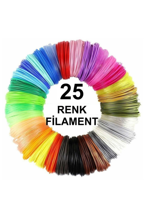 3D Kalem Yazıcı İçin 25 Renk 50 Metre (25 X 2 Metre) Pla Filament