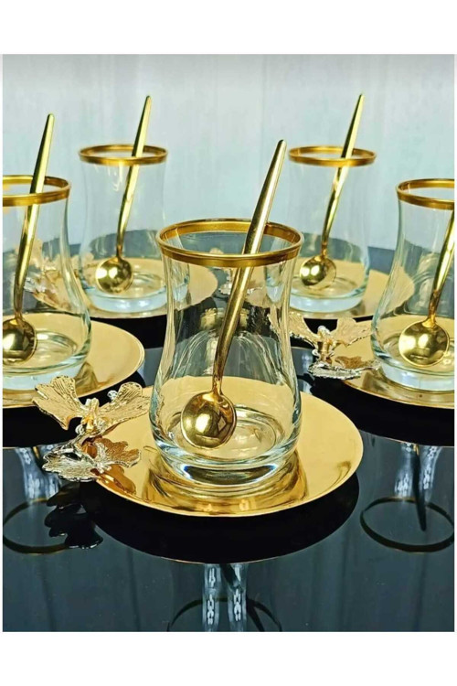 6 Kişilik 18 Parça Gold Çay Seti , Çay Takımı,Hediyelik , Çeyizlik